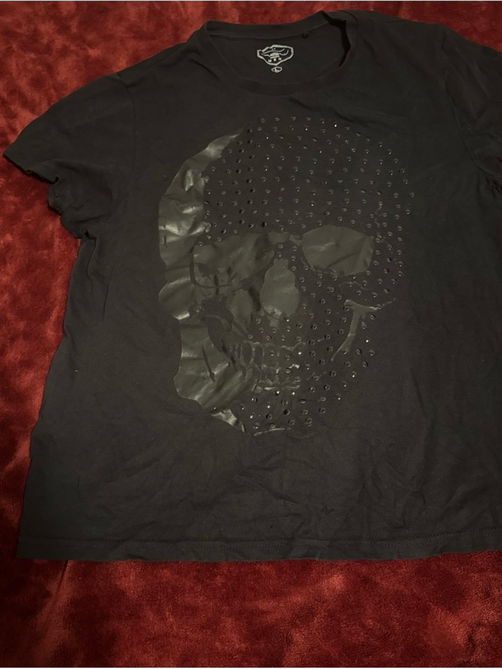 & Other Stories Black Crewneck Tee with Glossy Studded Skull